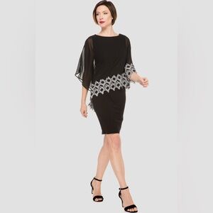 Joseph Ribkoff. Sheath Dress with Biased Cut Sheer Floral Trim Overlay. Size 6.
